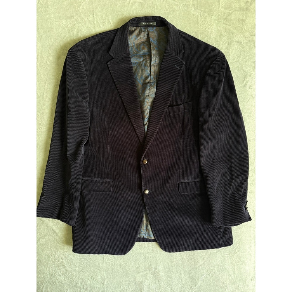 Lauren Ralph Lauren Mens Navy Blue Corduroy Blazer Sport Coat 46L Paisley Lining